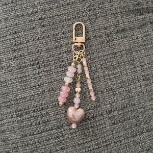 Chic Dusty Rose Pink Handmade Beaded Heart Bag Charm Keychain
